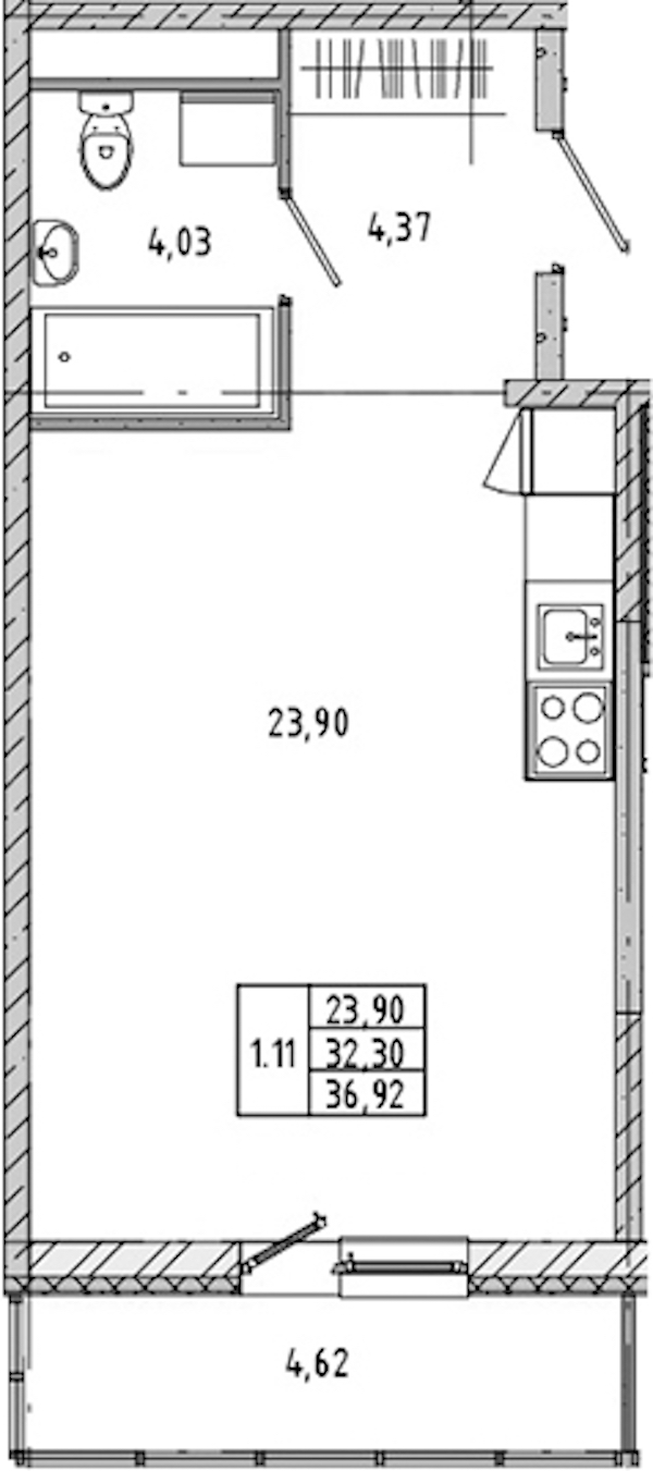 Квартира студия 33.21 м², 8/17 эт., ЖК «Новые горизонты 2»